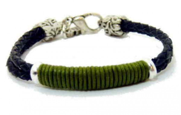 Mens Bracelet Green Cotton Inlay