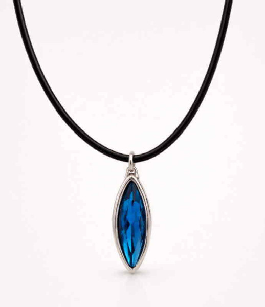 Collar Cuero Colgante Cristal Azul