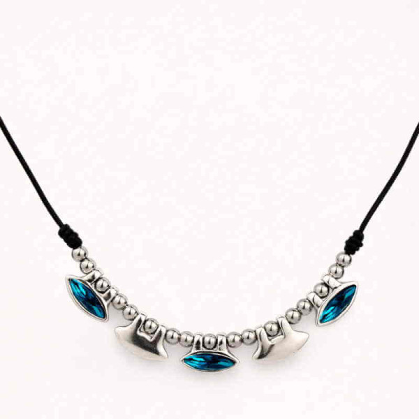 Collier Cuir Pendentif Cristal Bleu