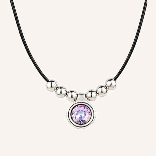 Collar Cuero Colgante Cristal Rosado