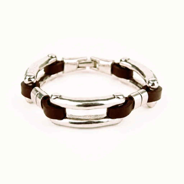 Leather Silver Link Bracelet