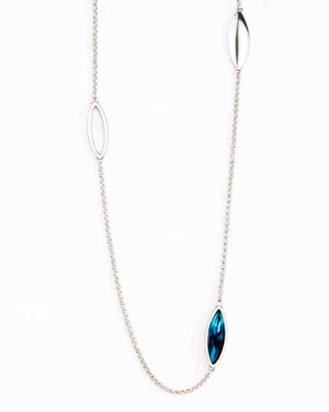 Long Silver Necklace Blue Oval