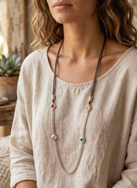 Leather Necklace Colorful beads
