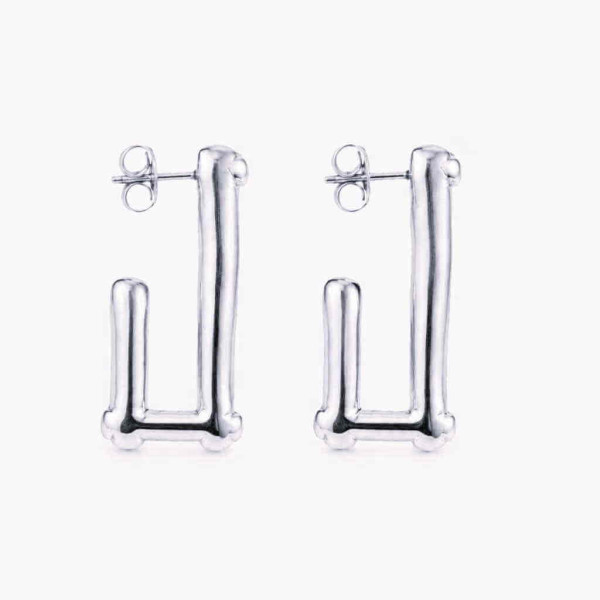 Silver Earrings Rectangle Pendant