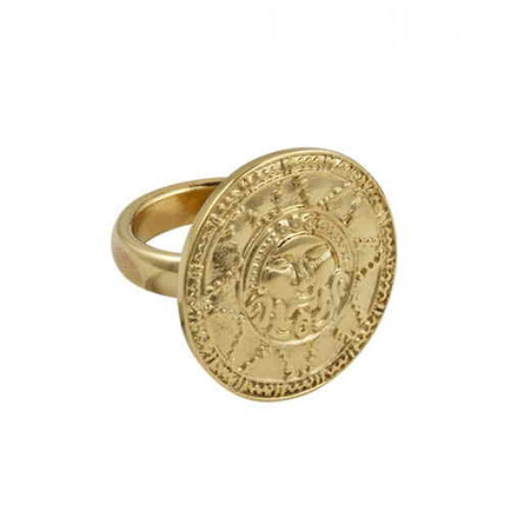 Aztec Talisman Coin Gold Ring