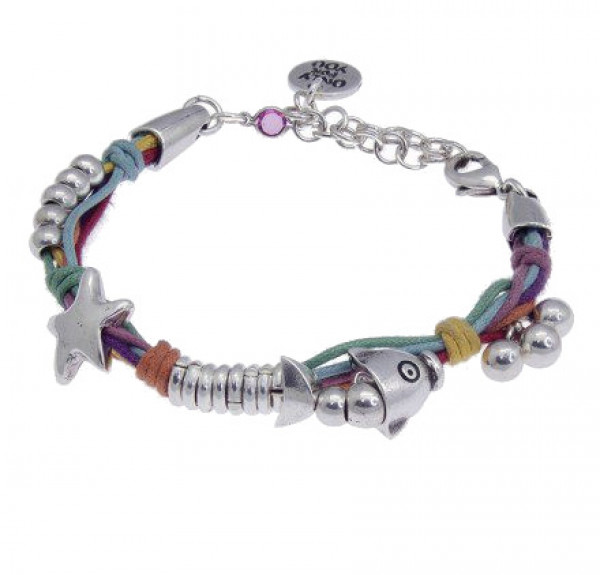 Pulsera multicolor con abalorios de plata