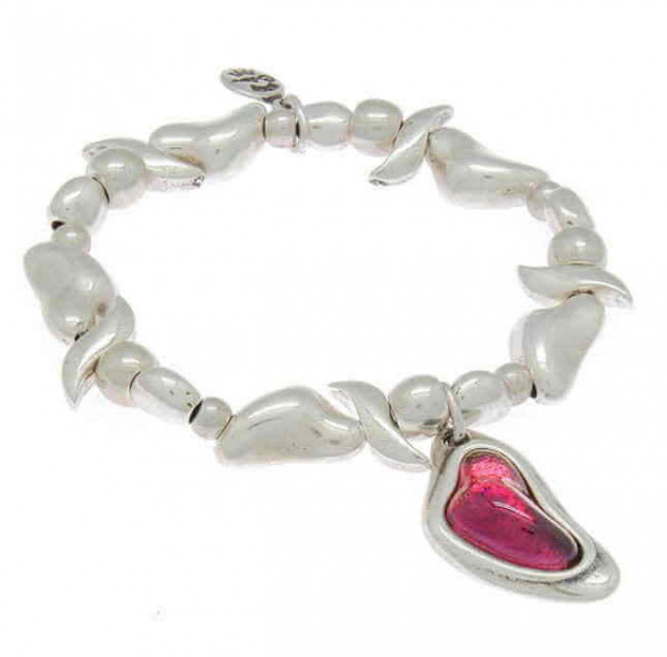 Silver stretch bracelet pink crystal pendant