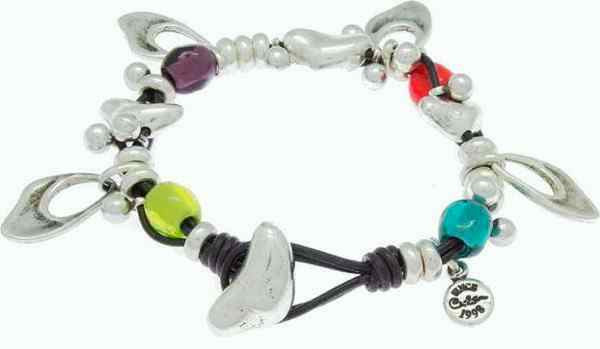 Pulsera cuero abalorios multicolor