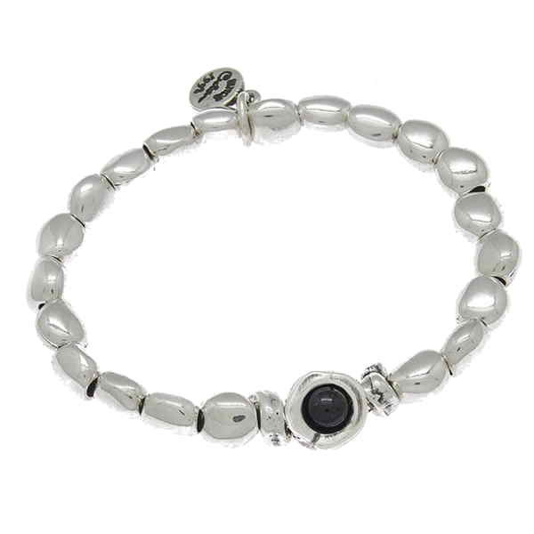 Elastic silver bracelet black bead