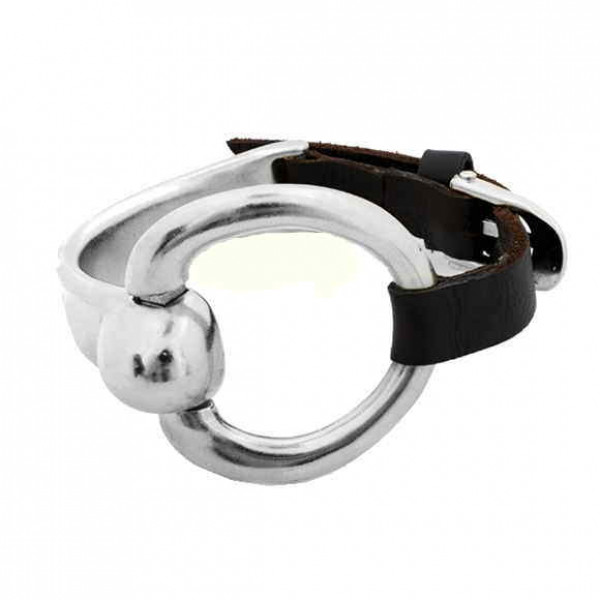 Round leather silver cuff bracelet