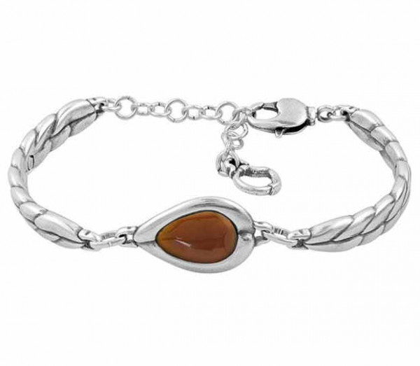 Double Arm Silver Bracelet Cognac Crystal