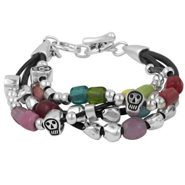 Bracelet crâne cuir cristal coloré