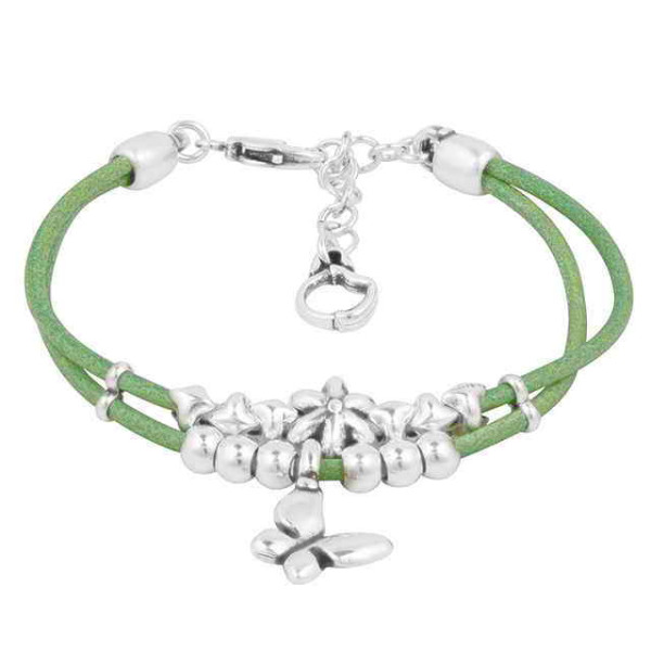 Bracelet Cuir Vert Breloques
