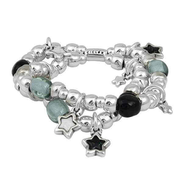 Silver stretch bracelet green crystal pendants