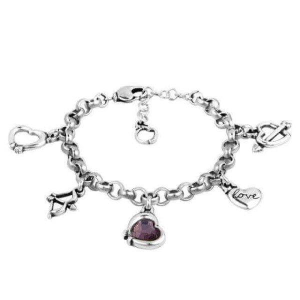 Heart Charm Bracelet Pink Crystal