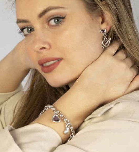Heart Charm Silver Ring Bracelet
