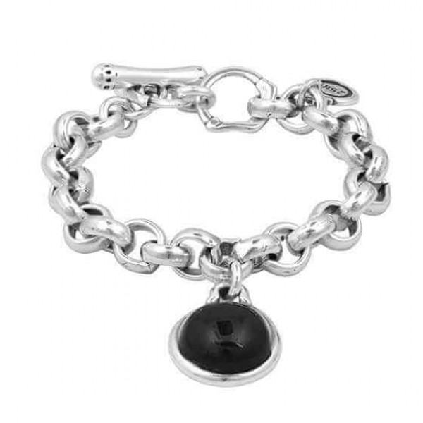 Chain bracelet round black pendant