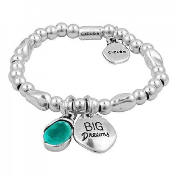 Silver Beaded Bracelet Turquoise Pendant
