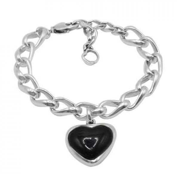 Chain bracelet black heart pendant