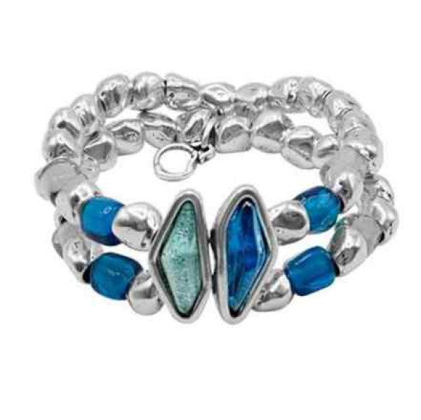 Double Rangée Bracelet Perles Argent