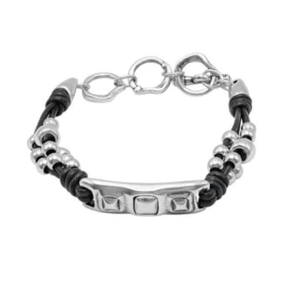 Bracelet cuir et perles argentées