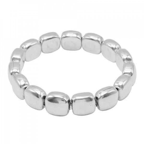 Square Charm Silver Stretch Bracelet