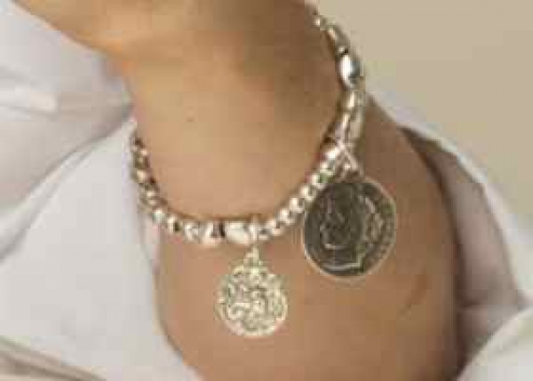 Bracelet Elastique Perles Pendentif Pièce Monnaie