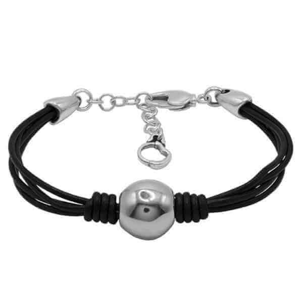 Bracelet cuir avec sphère argentée