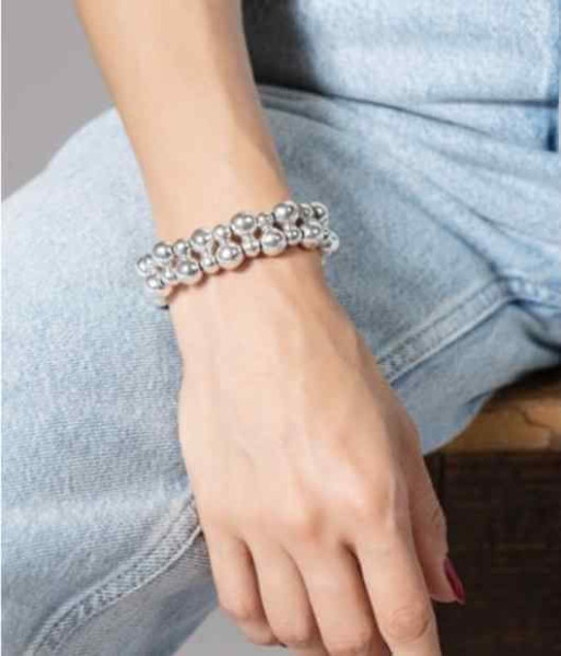 Double row silver pearl bracelet