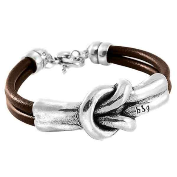 Bracelet cuir marron plaque en argent