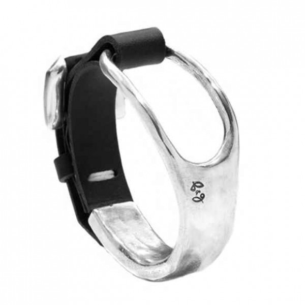 Leather Silver Bangle Bracelet