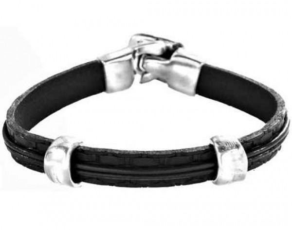 Black printed leather bracelet