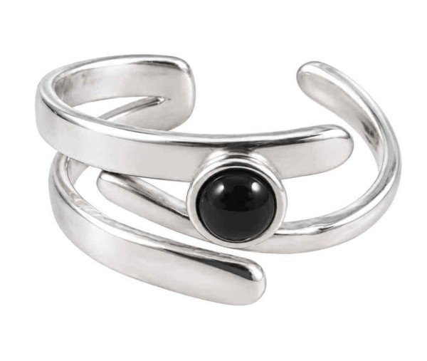 Bracelet Jonc Argent Perle Noir
