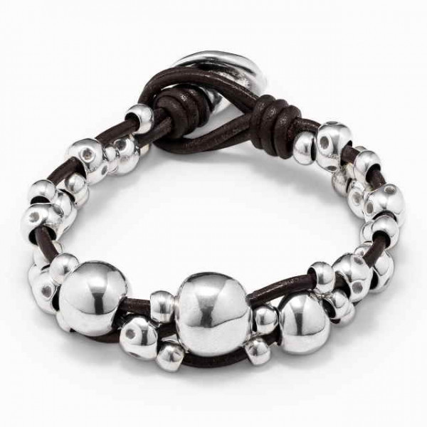 Brown Leather Bracelet Silver Pearls