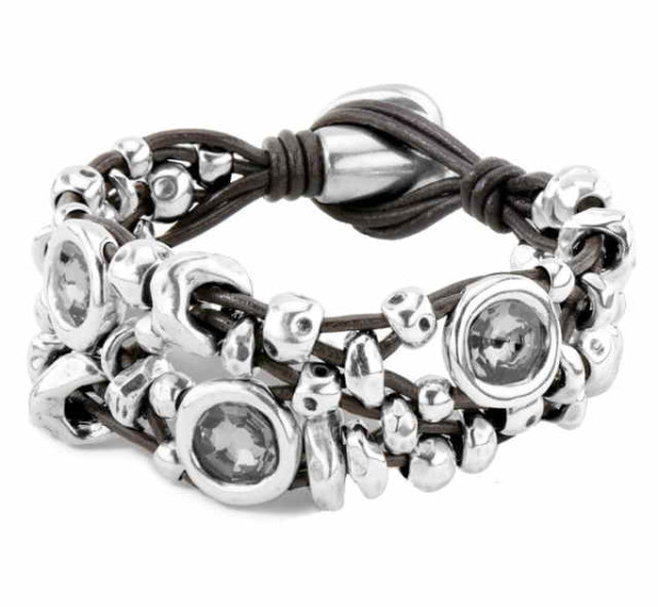 Lederarmband Drei Kristall Medaillons