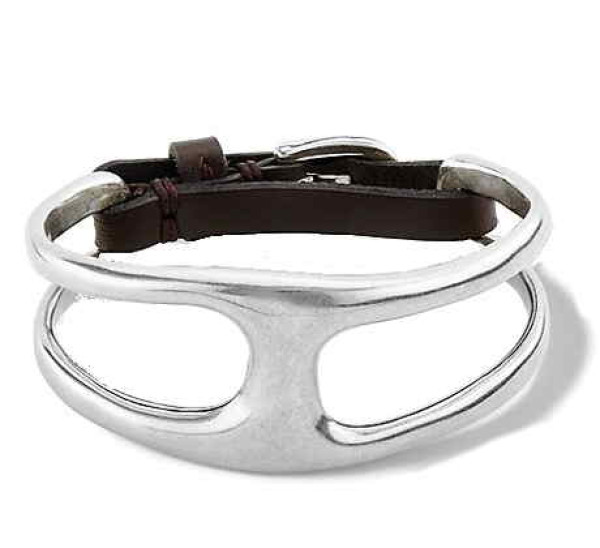 Double Cercle Manchette Argent & Cuir