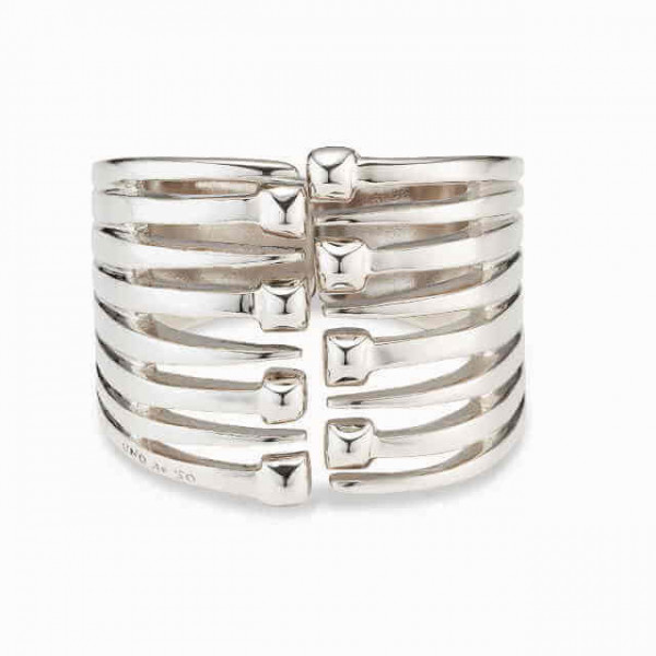 Silver cuff bracelet with spring