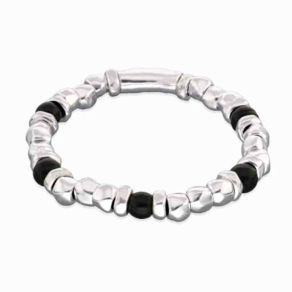 Pulsera Elástica Perlas Plata Negra