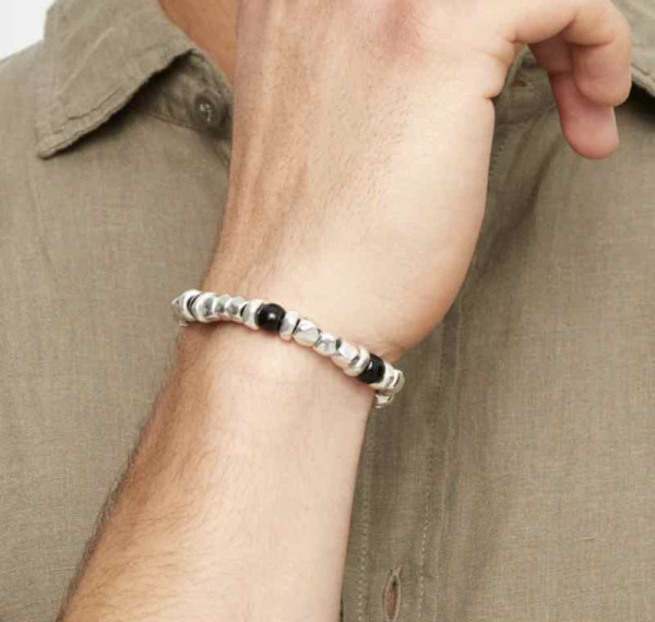 Pulsera Elástica Perlas Plata Negra