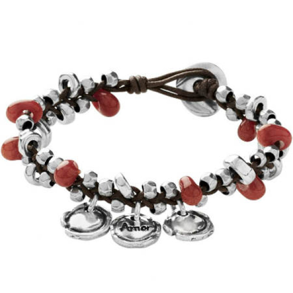 Bracelet Cuir Message Perles Rouge