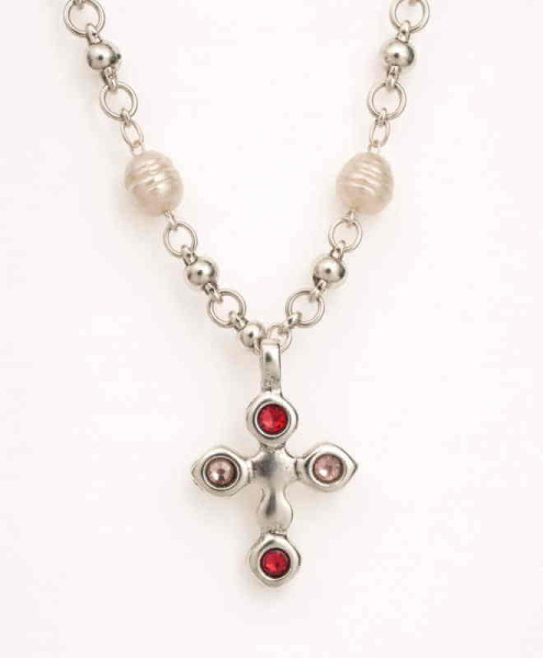 Cross Pendant Necklace White Pearls