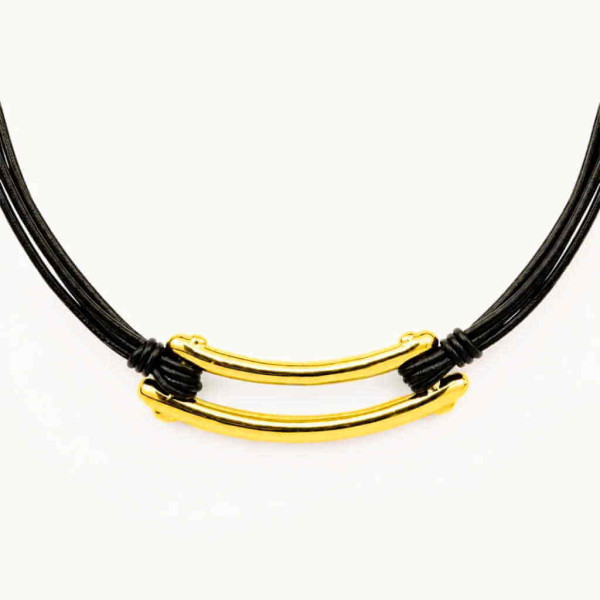Collier Cuir Lien Rectangulaire d’or