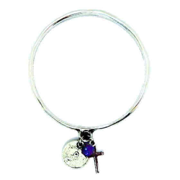 Silberarmreif mit Kreuz und Muenze Anhaenger