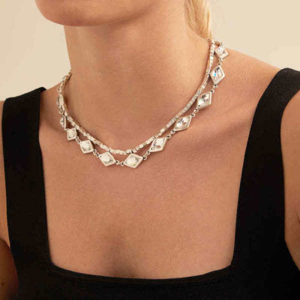 Short layered white crystal necklace