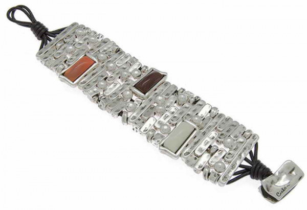 Wide bracelet with rectangle silver charms