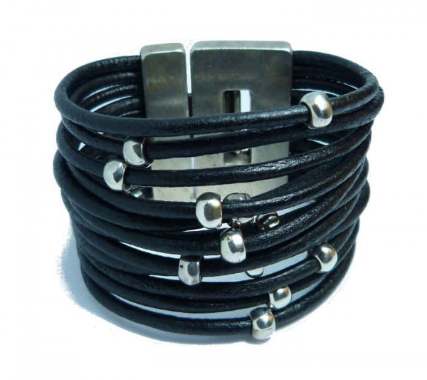 Wide multi strand leather bracelet