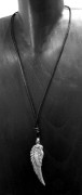 Black Leather Necklace - Angel Wing