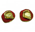 Coral Stud Bronze Earrings