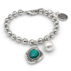 Silver Ball Pearl Chain Bracelet