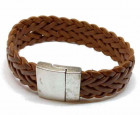 Bracelet cuir tressé couleur camel